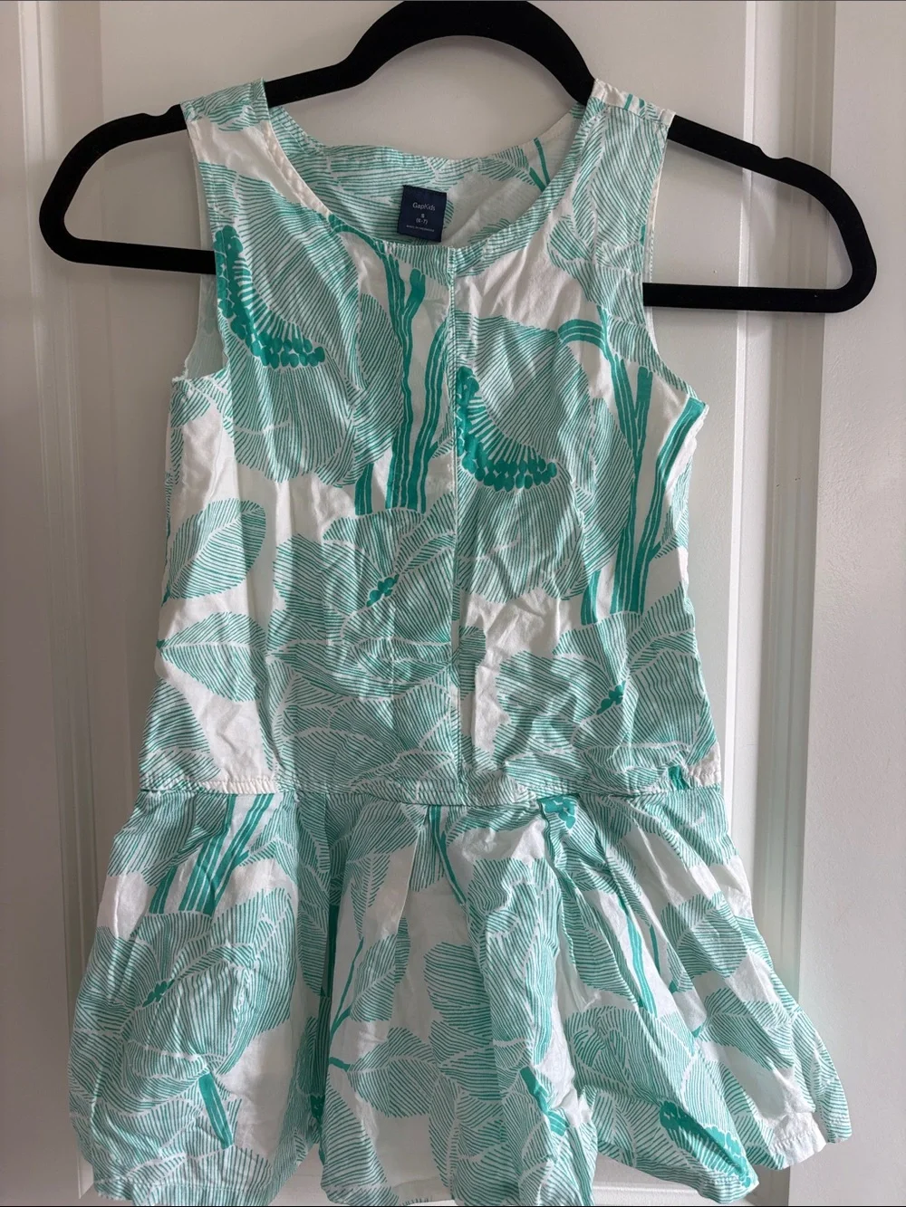 GAP Girls White and Teal Botanical Sleeveless Dress